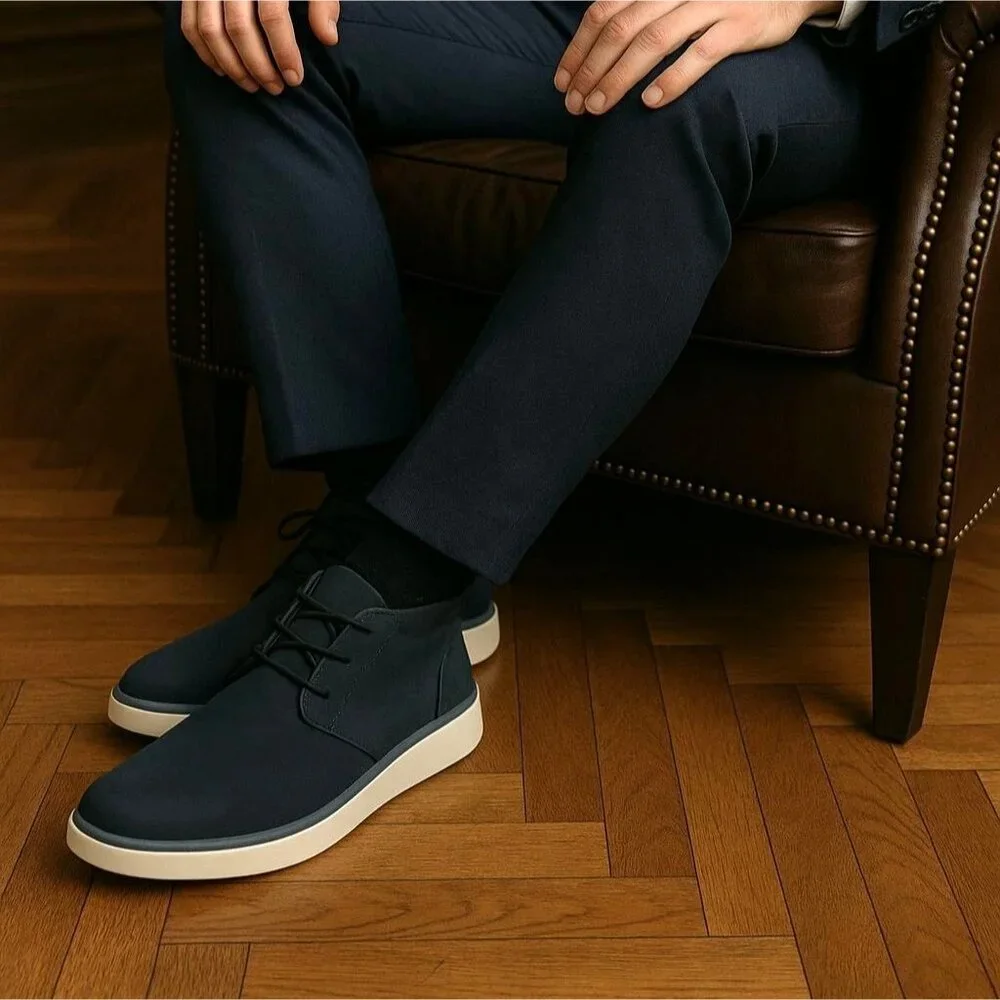 Izod 11 Palmer Men's Chukka Boots Black Leather Round Toe Lace-up Shoes Sneaker